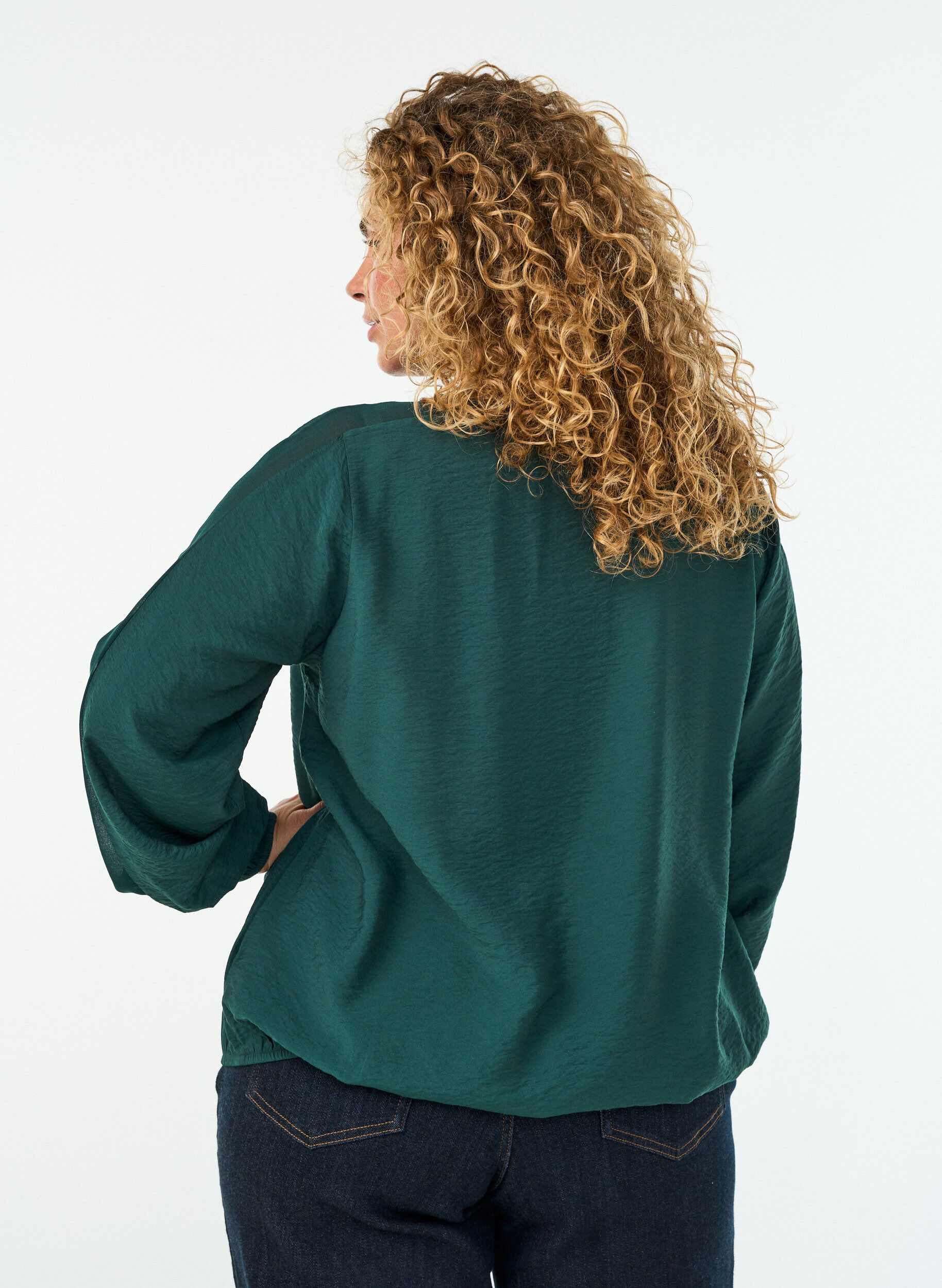ZizzifashionBlouse with balloon effect and chiffon details, Green, Model image number 2