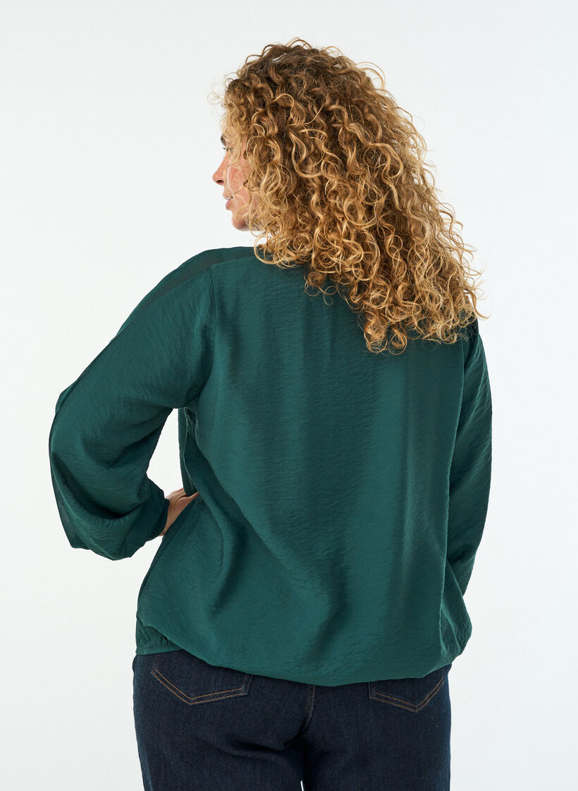 Blouse with balloon effect and chiffon details, Green, Model image number 2