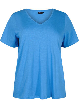 Short sleeve basic t-shirt with v-neck, Provence , Packshot image number 0