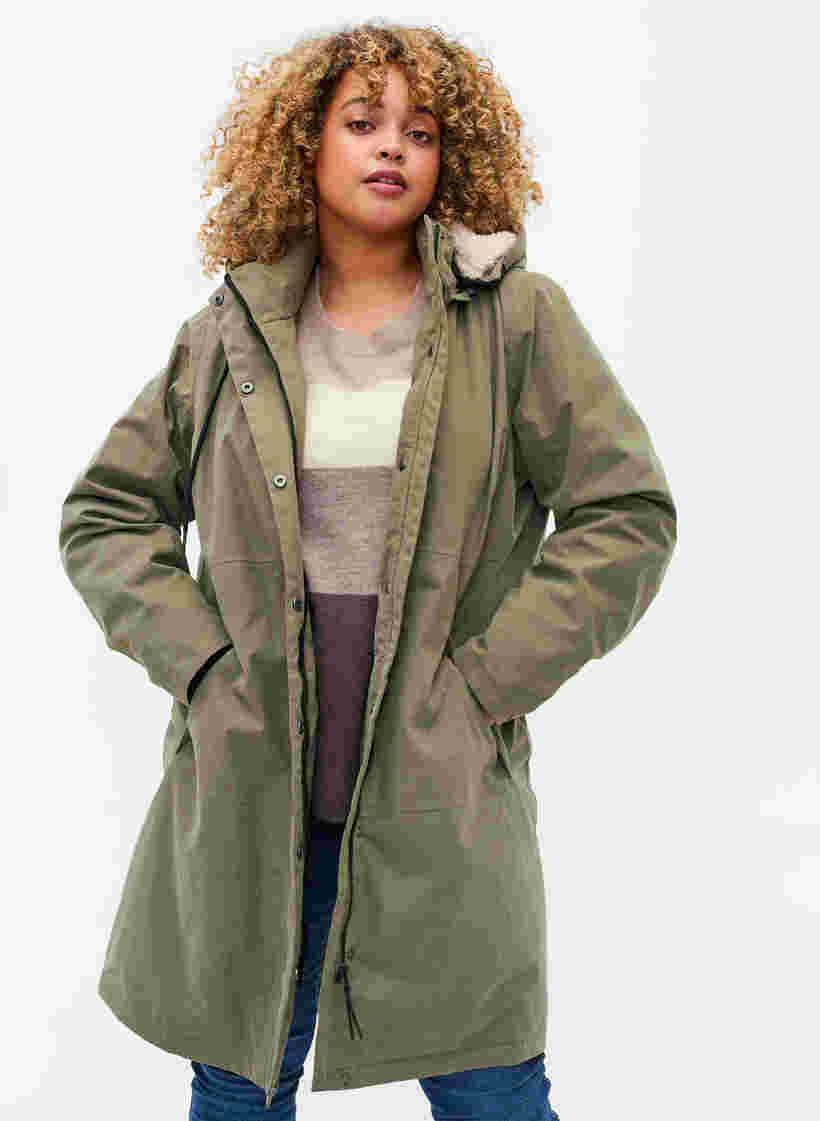 Waterproof jacket with detachable hood, Dusty Olive, Model image number 0