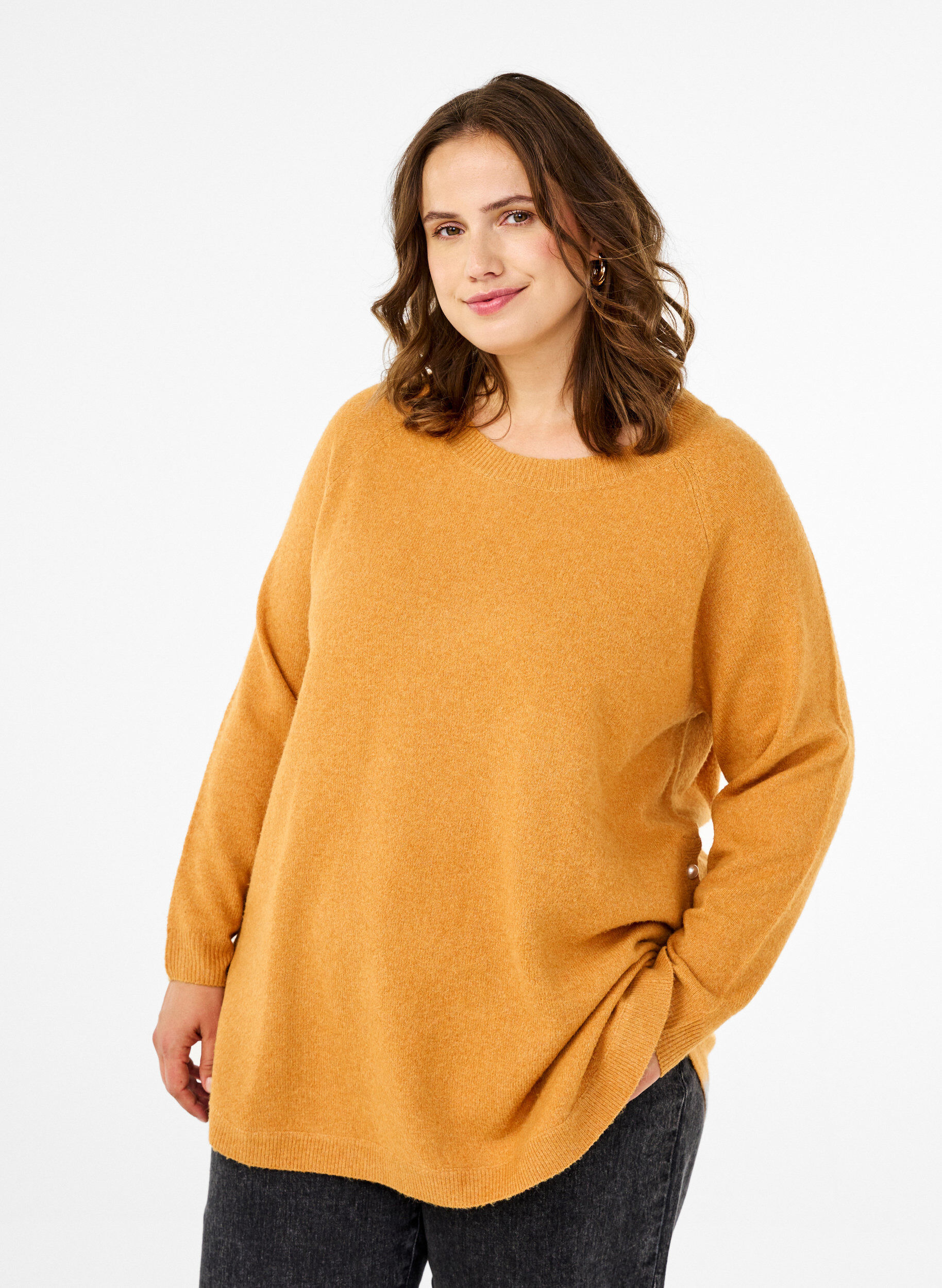 Zizzifashion Knitted blouse with bead details, Yam White Mel., Model image number 0