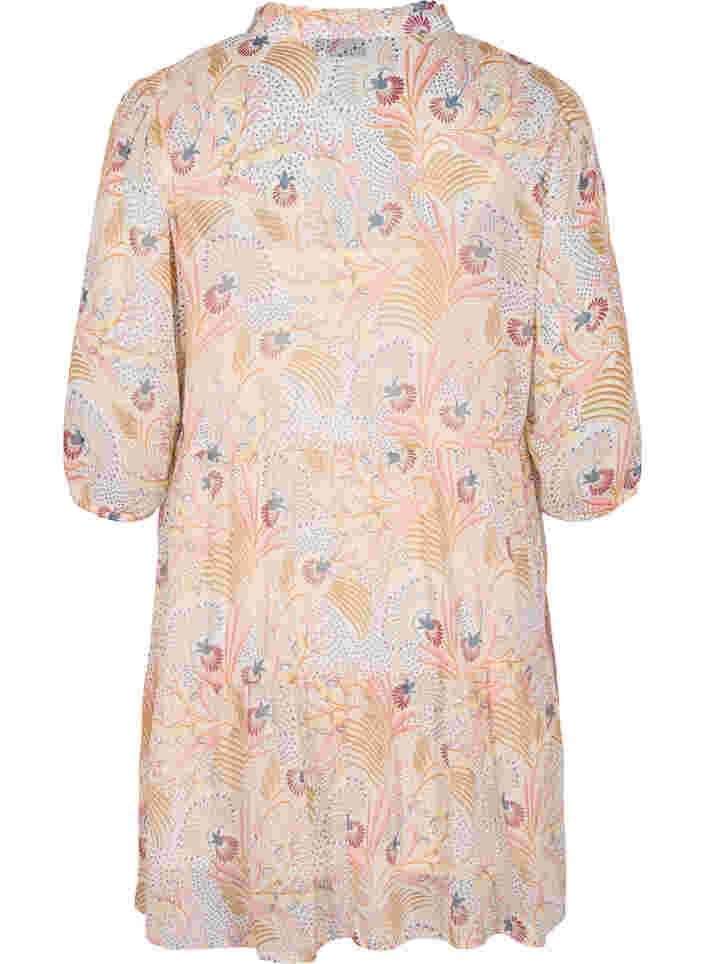 Tunic with floral print and lurex, Yellow/Pink AOP, Packshot image number 1