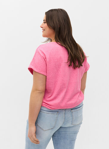 Mottled t-shirt in cotton, Fandango Pink Mel, Model image number 1