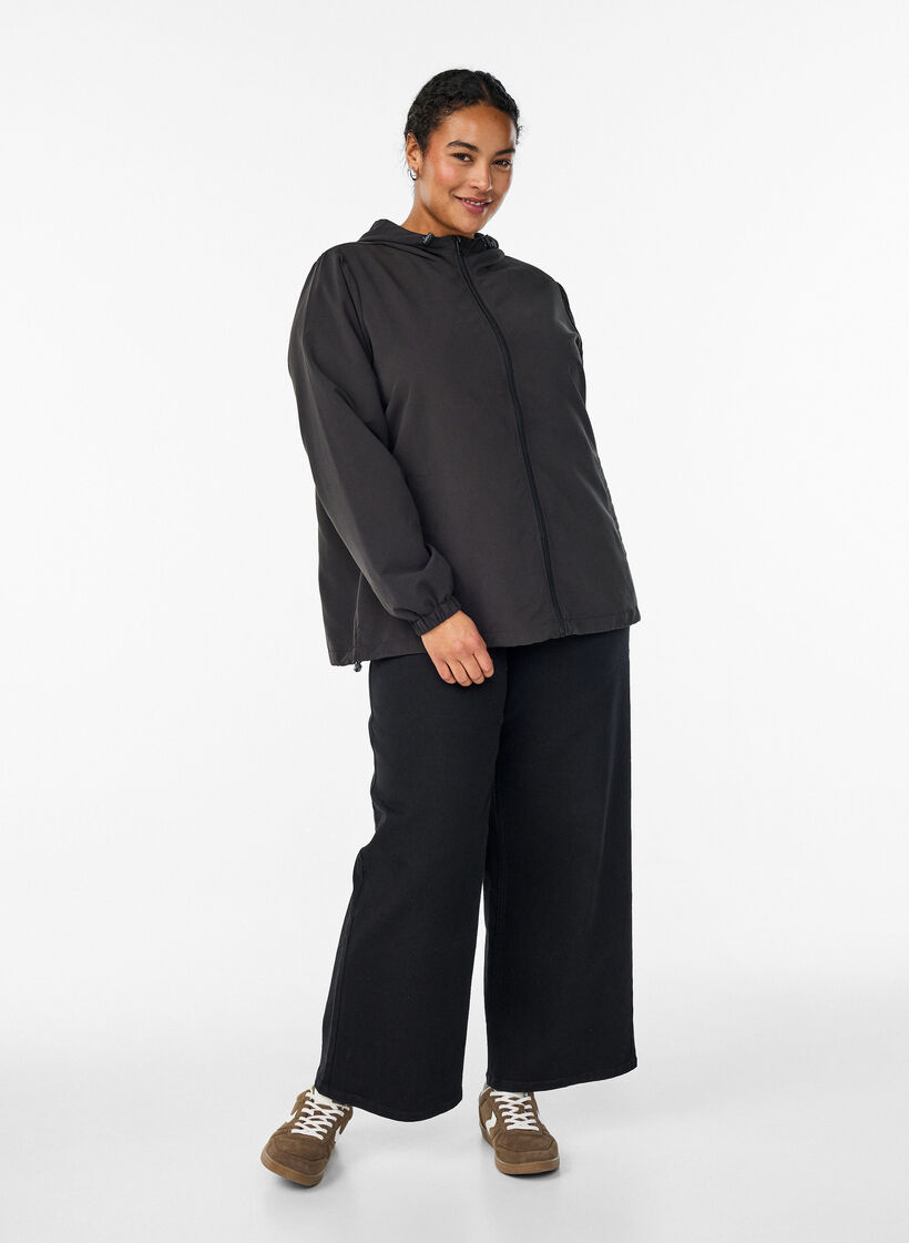 Lightweight jacket with a hood and zipper, Black, Model image number 1