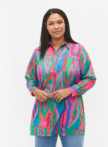 Long printed shirt, Colorfull Art Print, Model image number 0