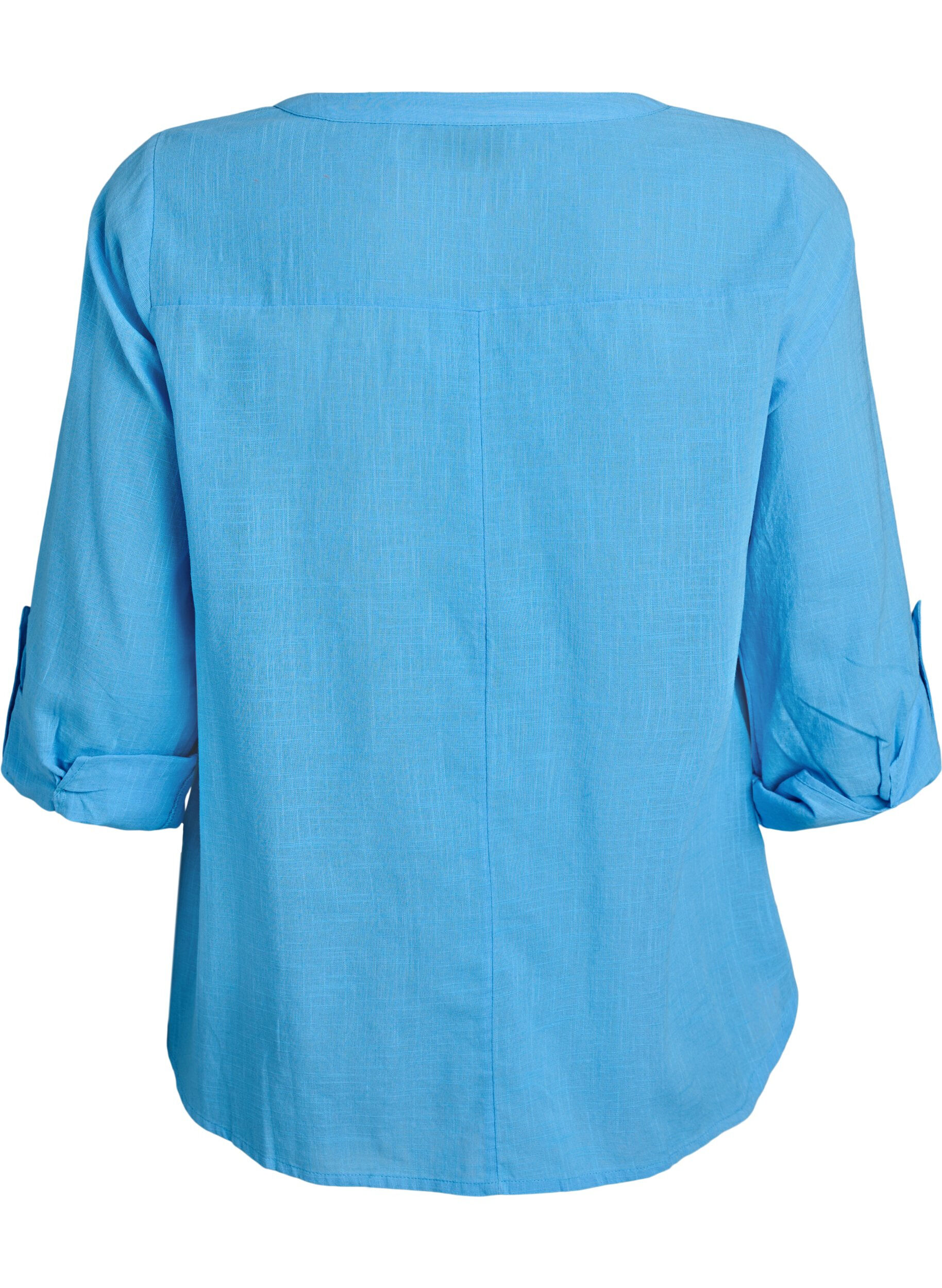 Zizzifashion Cotton shirt blouse with V-neck, Blue, Packshot image number 1