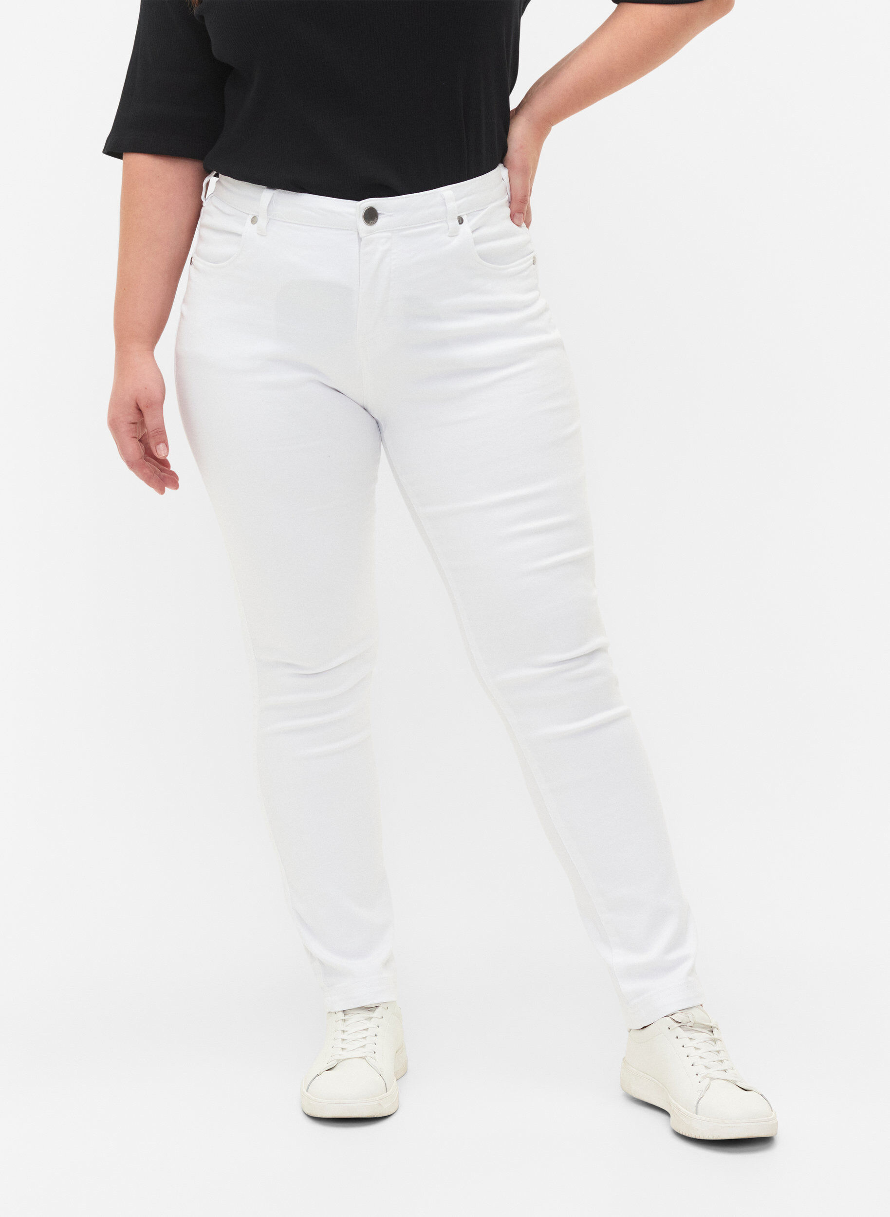 Zizzifashion Slim fit Emily jeans with normal waist, White, Model image number 2