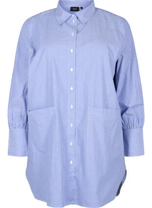 Loose-fitting striped cotton shirt, Baja Blue Stripe, Packshot image number 0