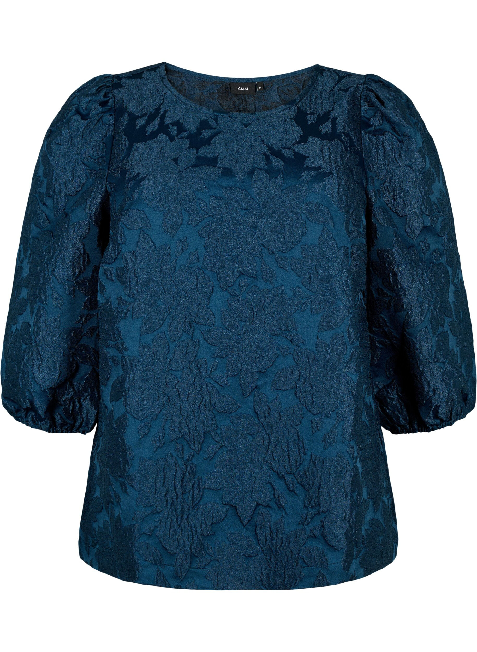 Zizzifashion Jacquard blouse with 3/4 sleeves, Titan, Packshot image number 0