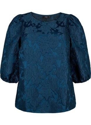 Jacquard blouse with 3/4 sleeves, Titan, Packshot image number 0