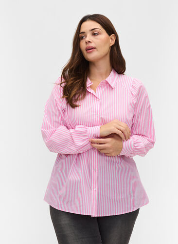 Striped cotton shirt, White/ Pink Stripe, Model image number 0