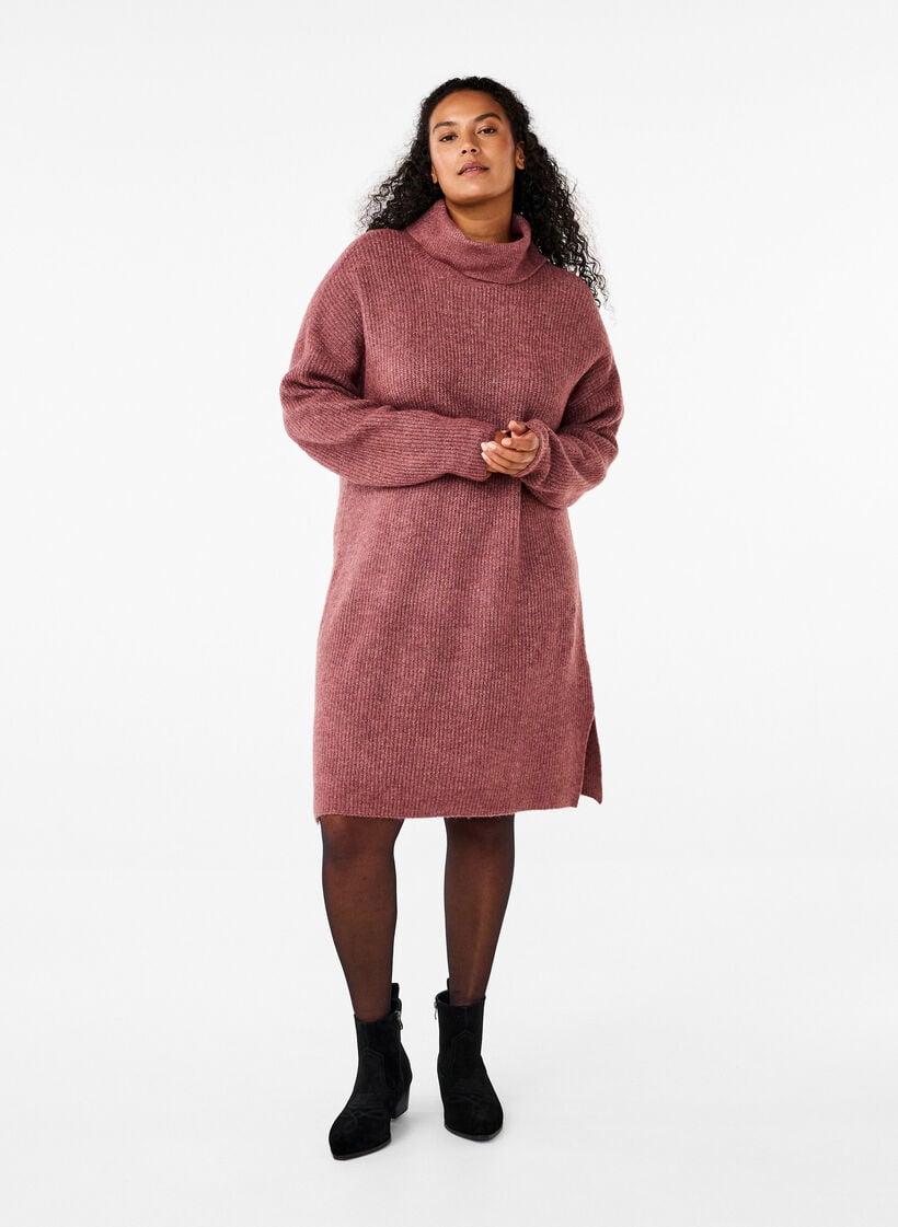 Knitted dress with turtleneck, Red, Model image number 1
