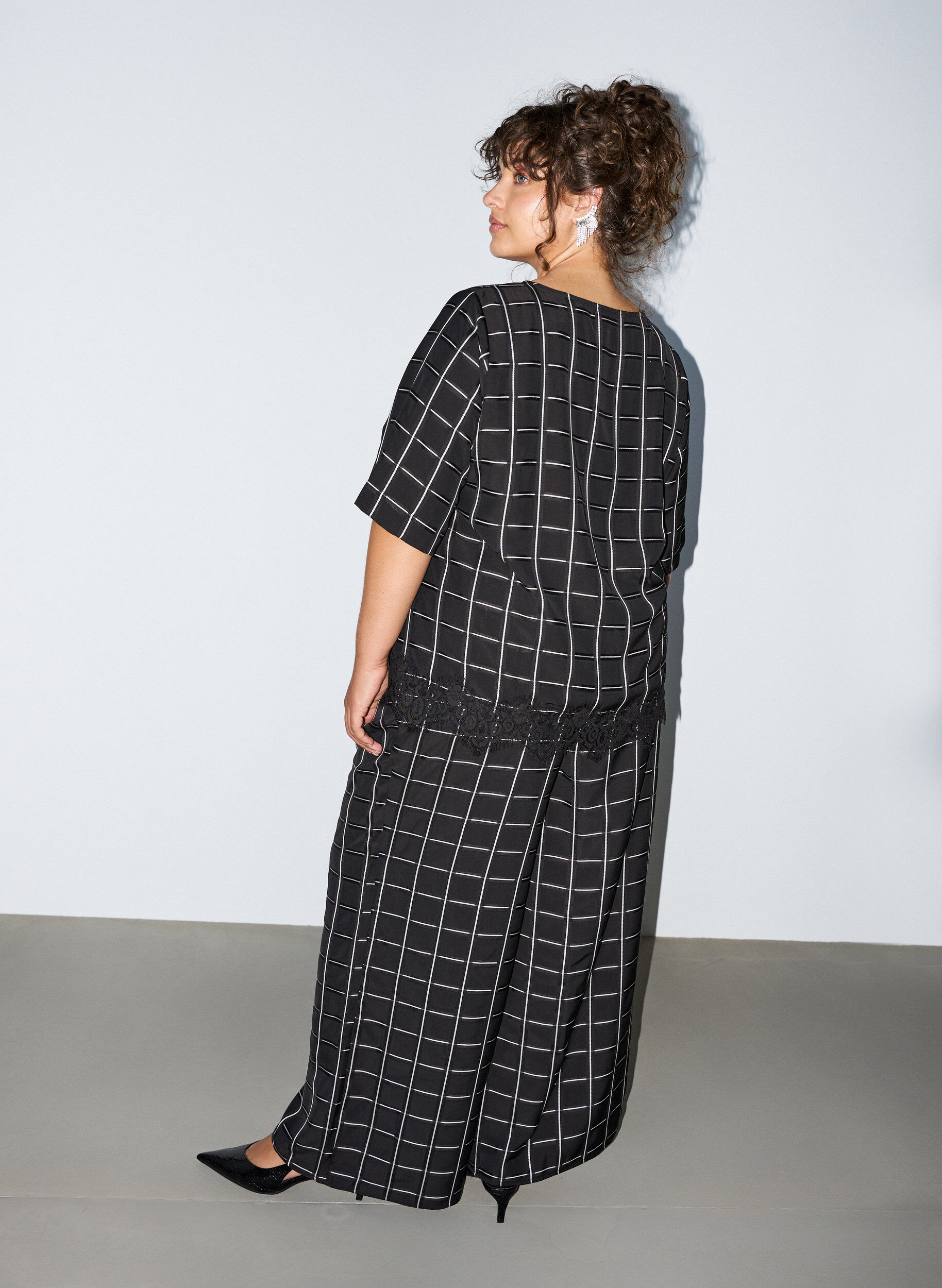 ZizzifashionChecked wide-leg trousers, Black, Model image number 1