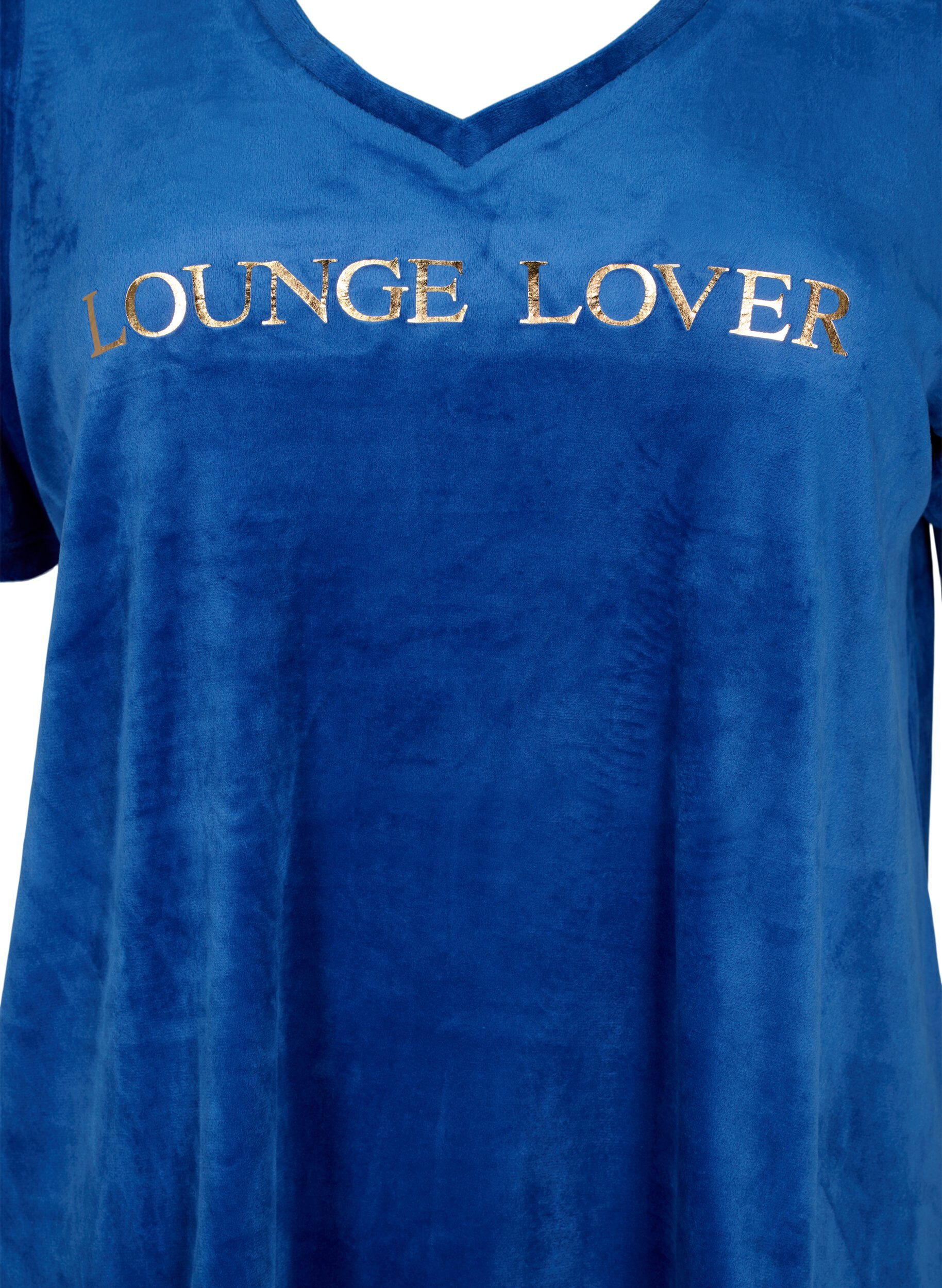 Zizzifashion Velour t-shirt with a v-neck, Monaco Blue, Packshot image number 2