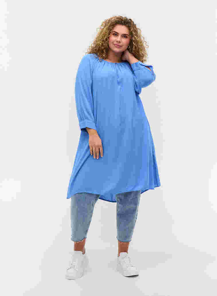 Viscose tunic with 3/4 sleeves, Ultramarine, Model image number 2