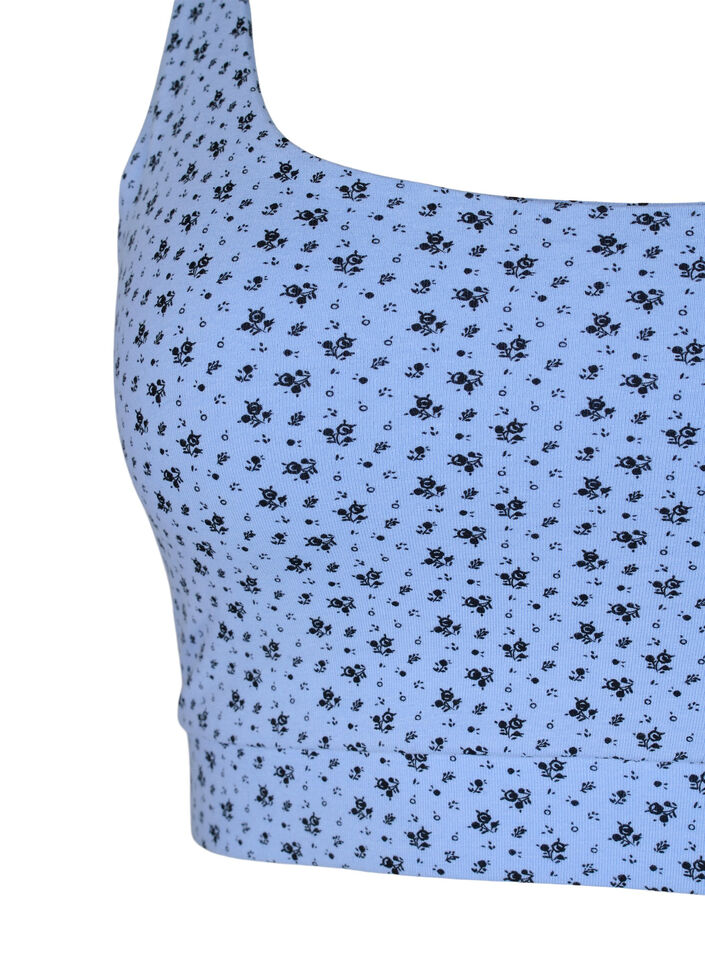 2-pack bra top in cotton with adjustable straps, Serenity AOP/Black, Packshot image number 2