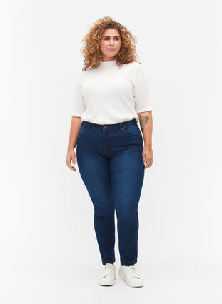 Slim fit Emily jeans with normal waist, Blue denim, Model image number 0
