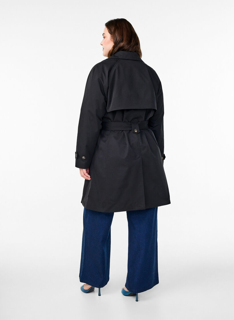 Mid-length trench coat with belt, Black, Model image number 1