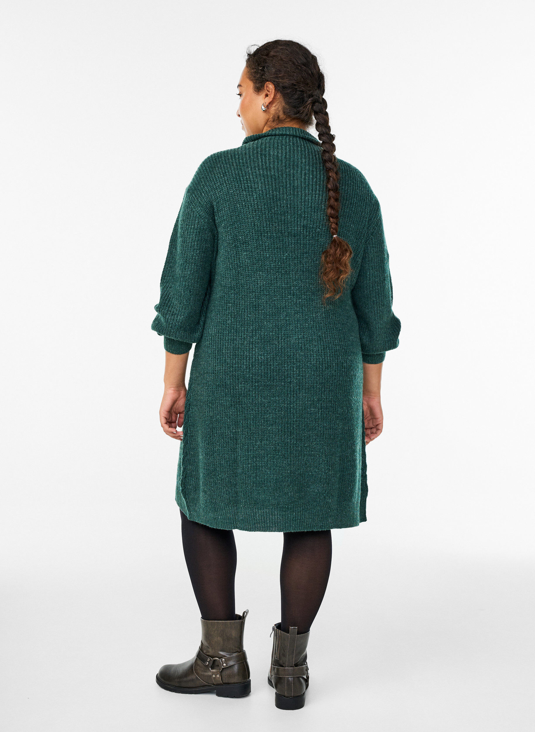 Zizzifashion FLASH - Short knit dress with high neck, Green, Model image number 2
