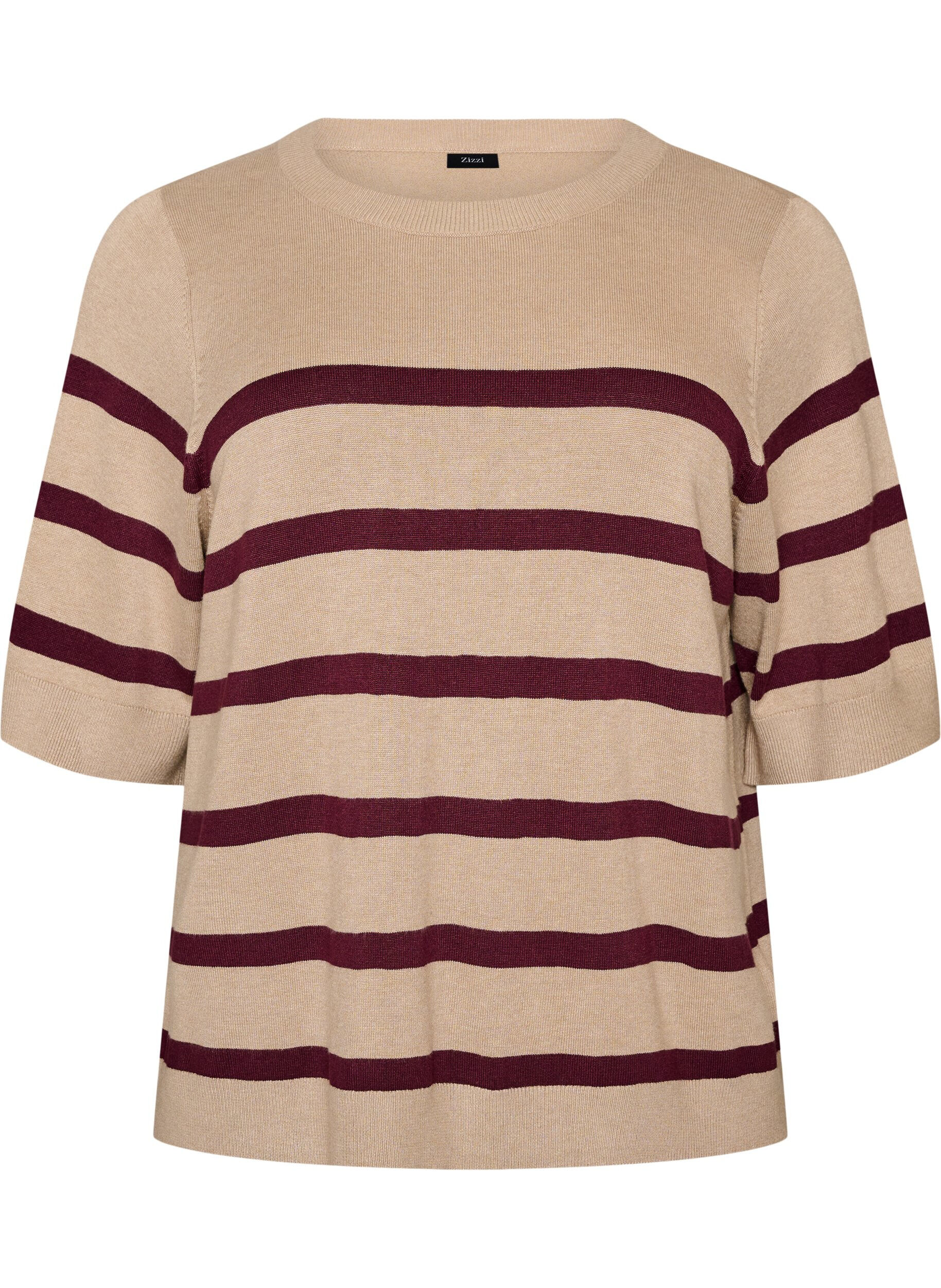 ZizzifashionStriped knit top with short sleeves, Beige, Packshot image number 0
