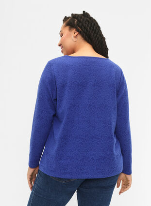 Long-sleeved blouse with texture, Deep Ultramarine, Model image number 1