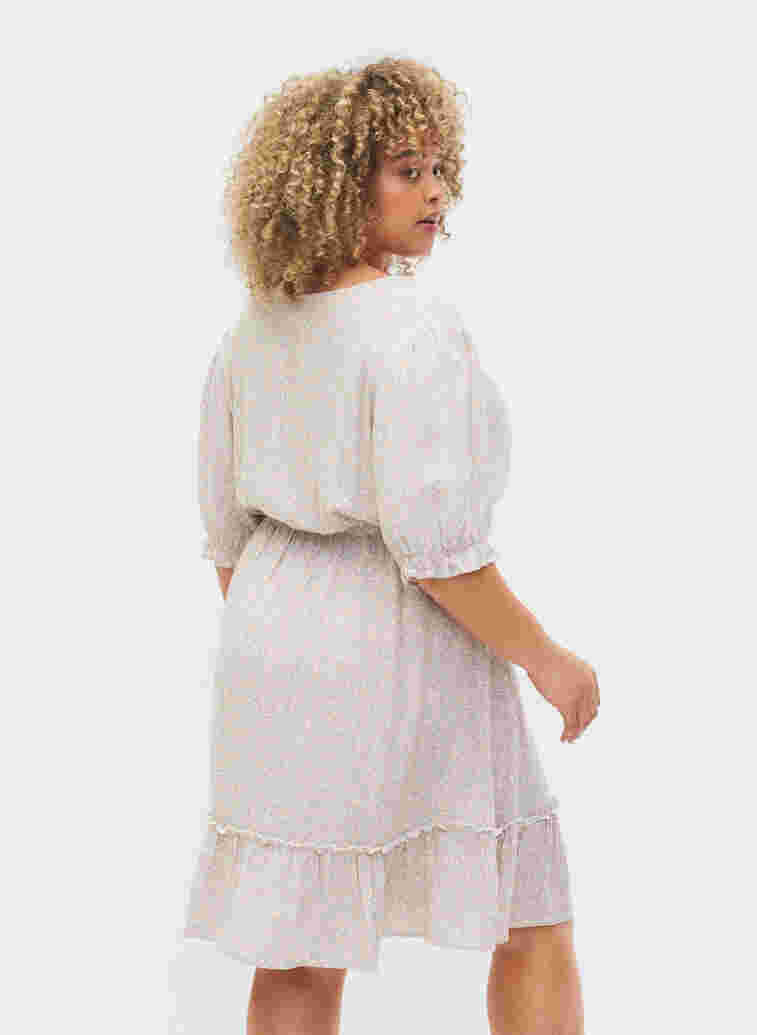 Floral viscose dress with short sleeves, White Ditsy AOP, Model image number 1