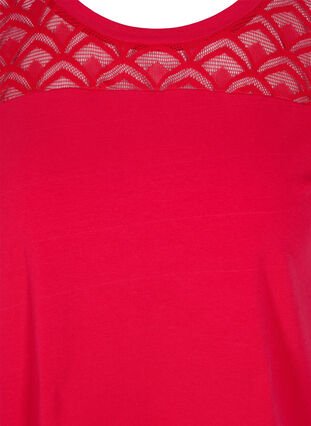 Short-sleeved cotton t-shirt with lace, Tango Red, Packshot image number 2