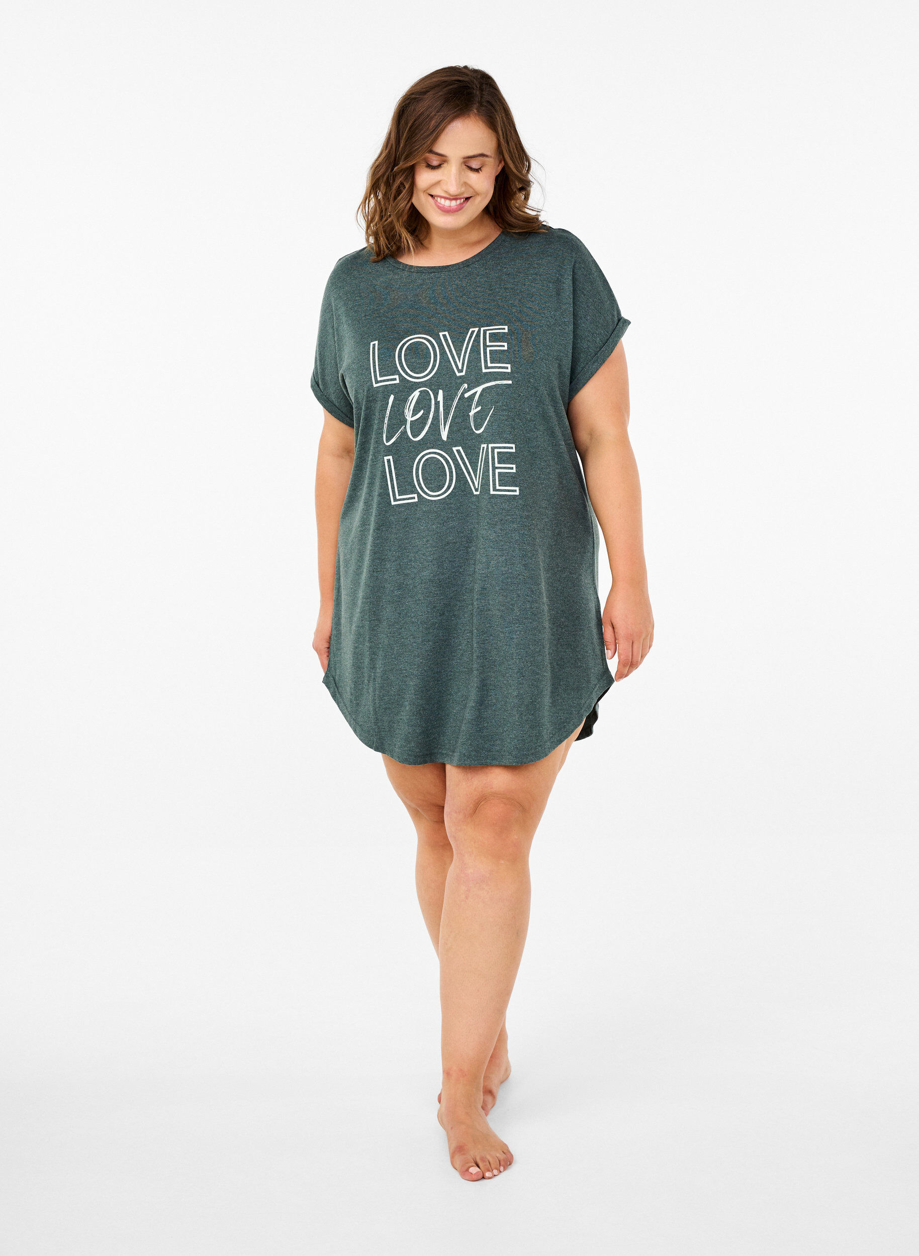 Zizzifashion Short sleeve nightgown with text print, , Model image number 1