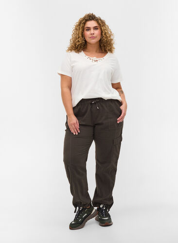 Loose cargo trousers in cotton, Khaki Green, Model image number 0