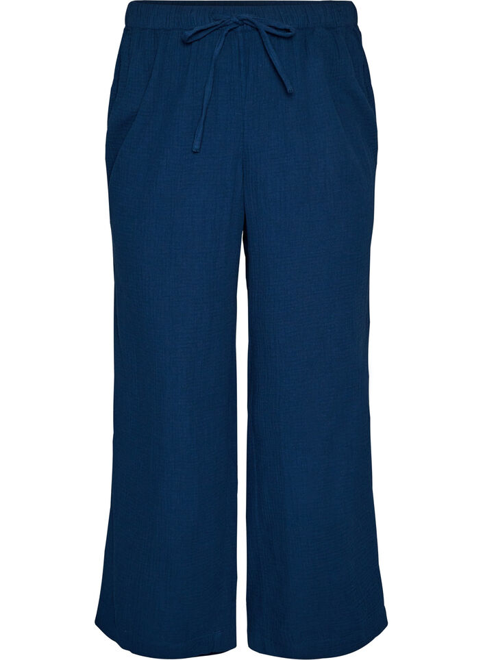 Loose cotton muslin pyjama bottoms, Blue, Packshot image number 0