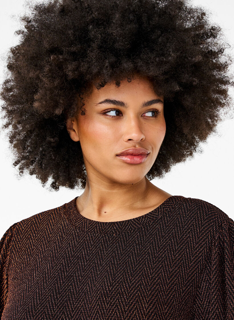 Dress with zigzag pattern and glitter, Copper ZigZagShimmer, Model image number 2