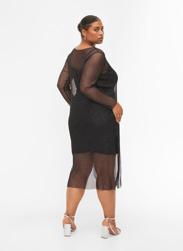 Net dress with long sleeves, Black w. Silver, Model image number 1