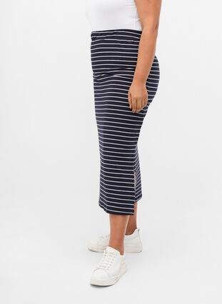 Long striped cotton skirt with slit, Blue Stripe, Model image number 2