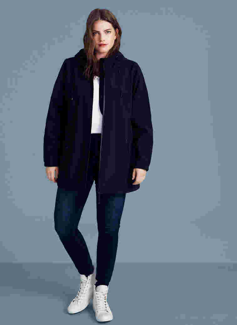 Short, hooded softshell jacket, Black, Model image number 1