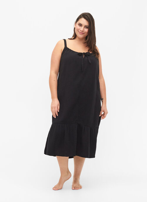 Long beach dress in cotton, Black, Model