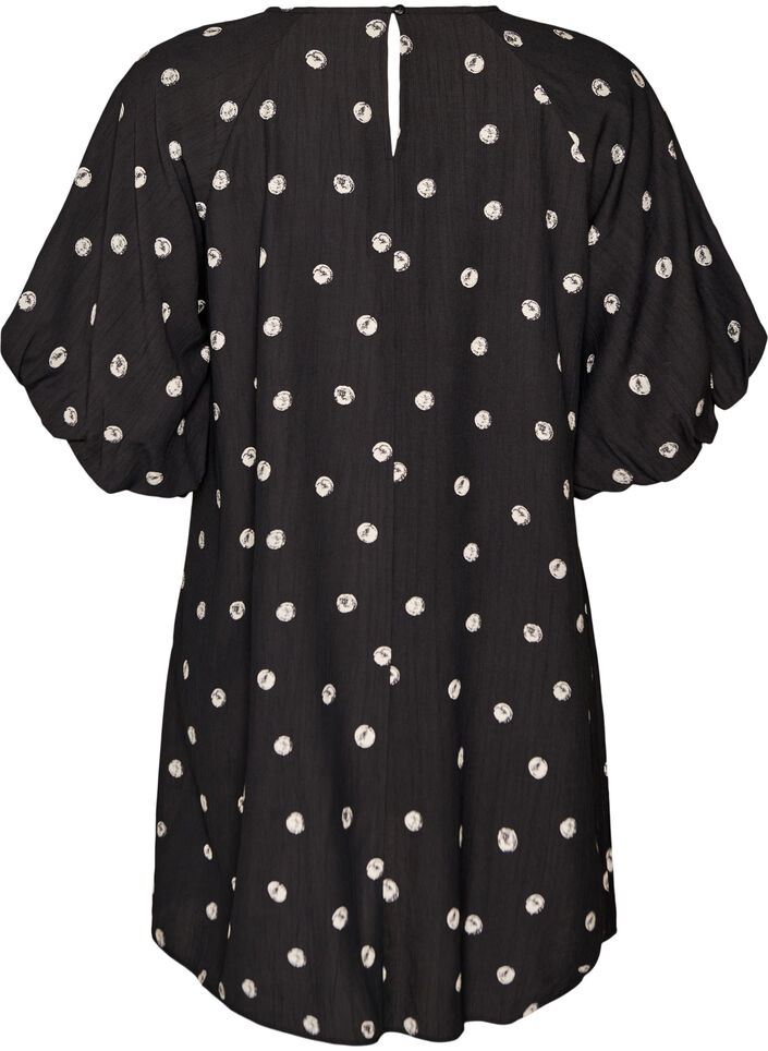 Short viscose dress with balloon sleeves, Black, Packshot