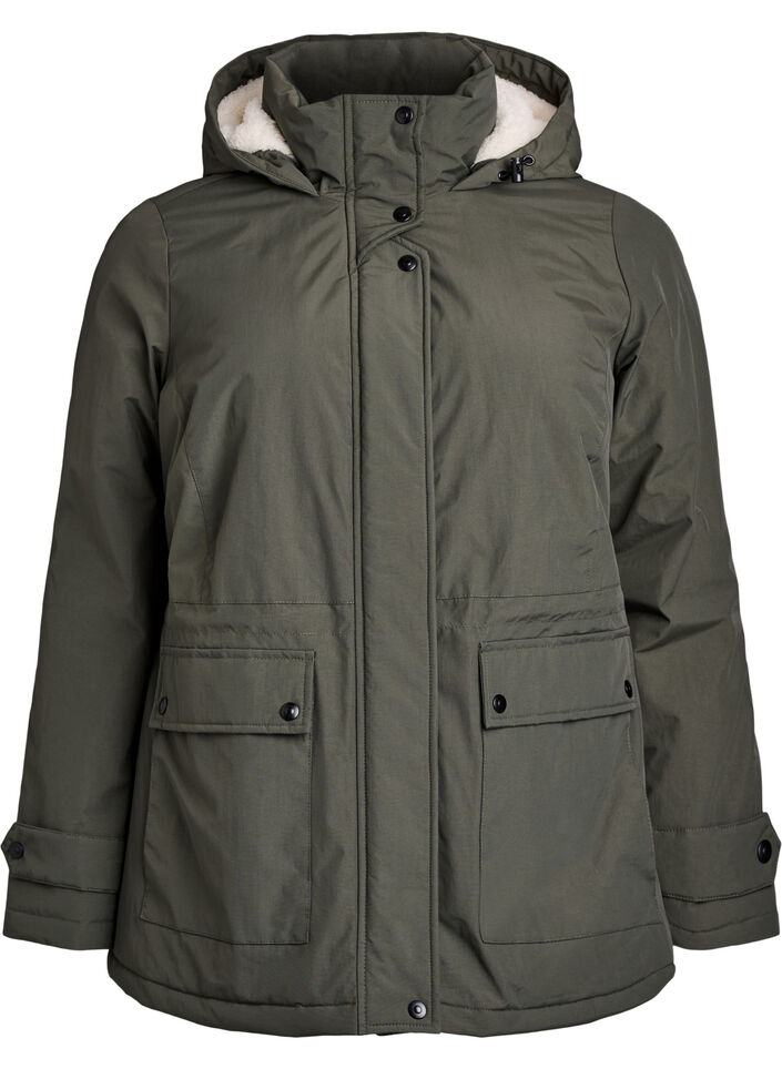 Lightweight padded parka with a teddy-lined hood, Green, Packshot image number 0