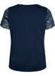 Cotton t-shirt with short lace sleeves, Blue, Packshot image number 1