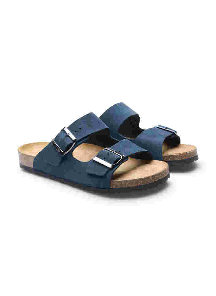 Wide-fit suede sandals, Navy, Packshot image number 1