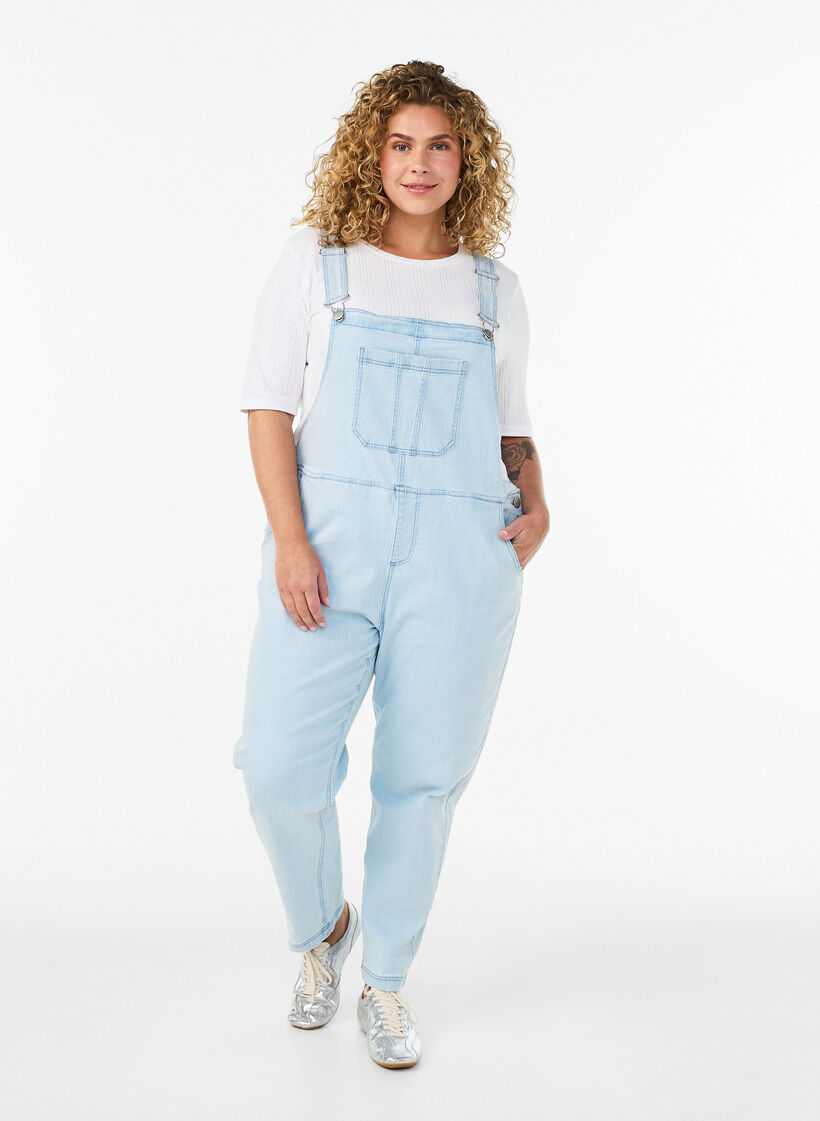 Striped denim overalls, Light Blue, Model image number 0