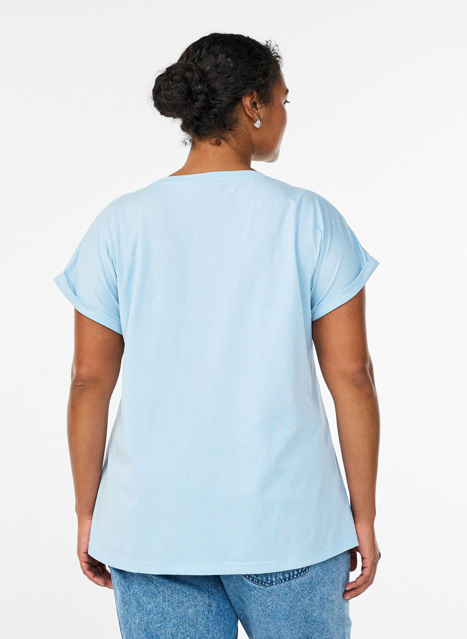ZizzifashionShort-sleeved cotton blend t-shirt, Light Blue, Model image number 2