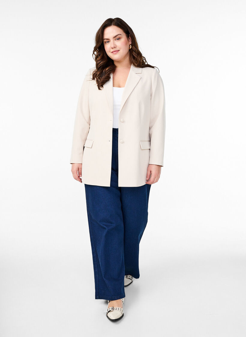 Classic blazer with button closure, Beige, Model image number 1