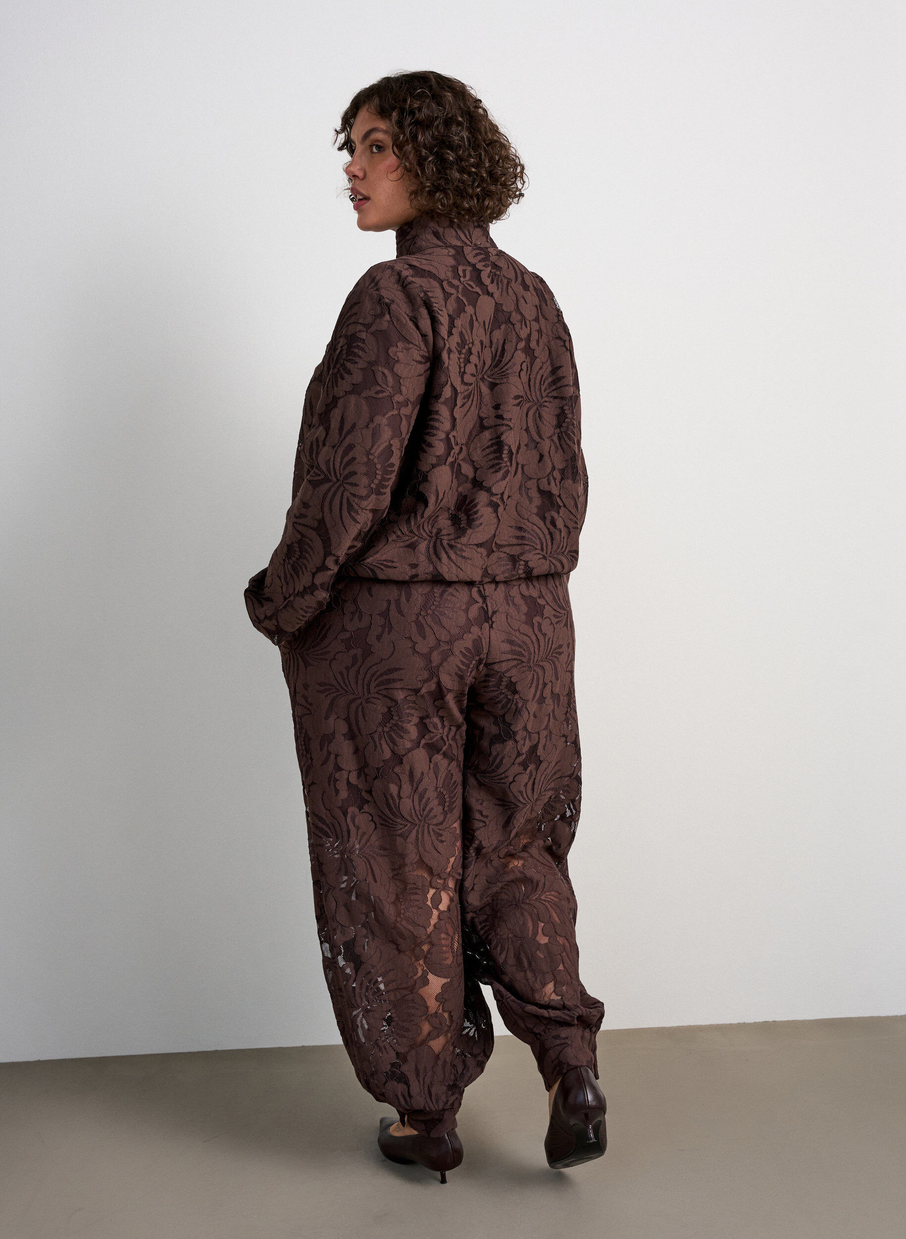 ZizzifashionLace balloon trousers with inner shorts, Brown, Model image number 1