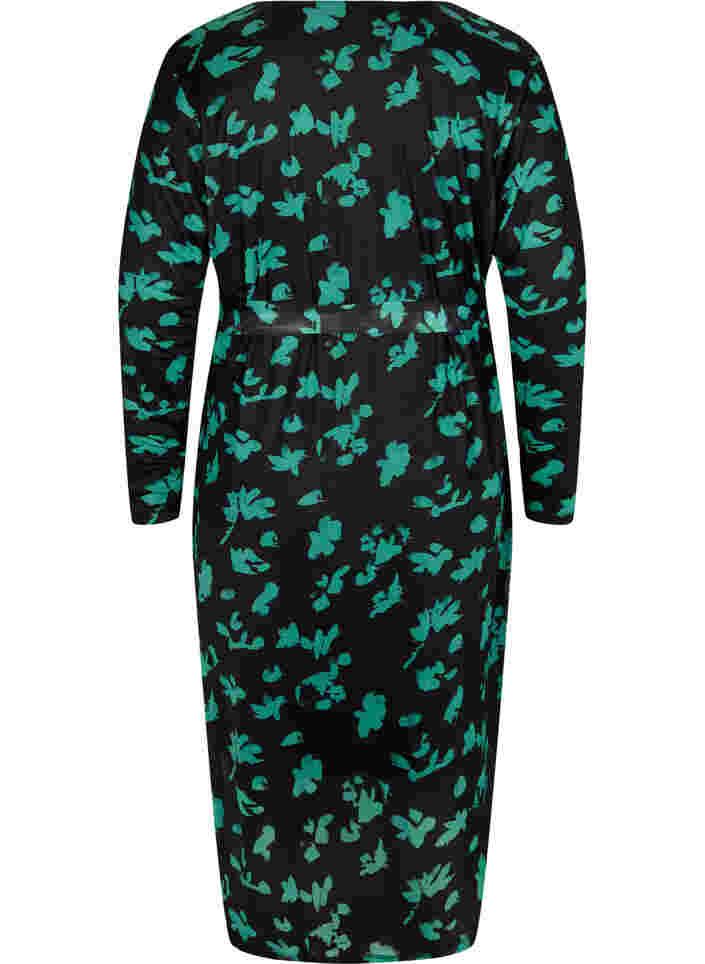 Printed wrap dress in mesh, Black Green , Packshot image number 1