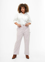 Striped cargo jeans with a straight fit, Rose White Stripe, Model