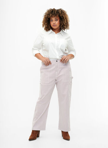 Striped cargo jeans with a straight fit, Rose White Stripe, Model image number 0