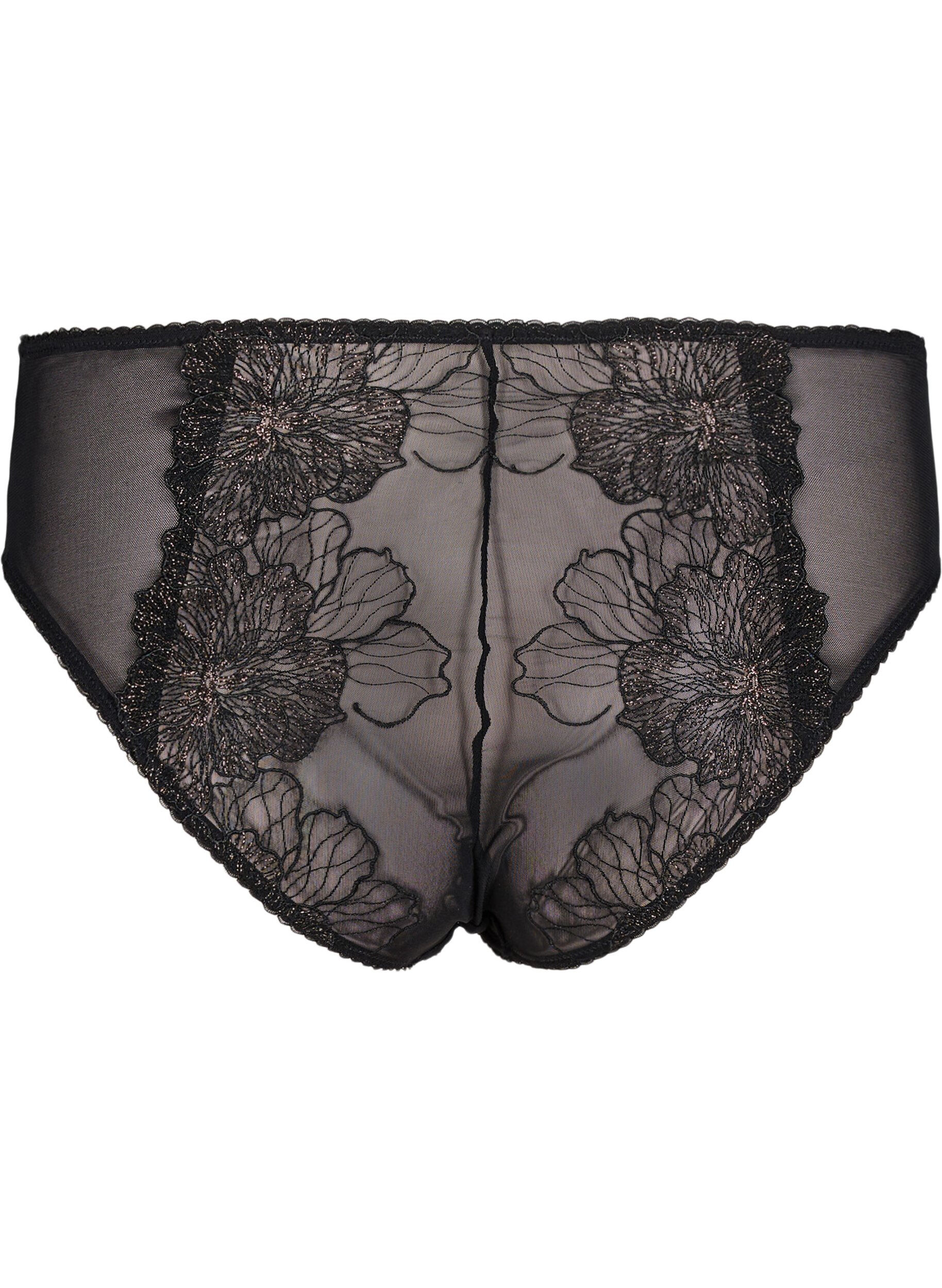 Zizzifashion Tai briefs in mesh with lace details, Black, Packshot image number 1