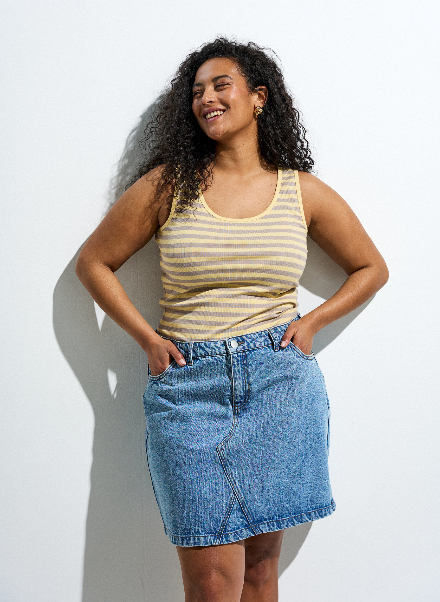 ZizzifashionStriped tank top with a rib structure, Yellow, Image image number 0