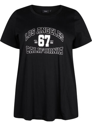 Cotton t-shirt with print on the front, Black LOS ANGELES, Packshot image number 0