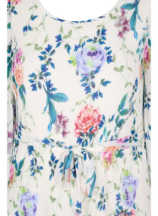 Printed pleated dress with waist tie, Bright White Flower, Packshot image number 2